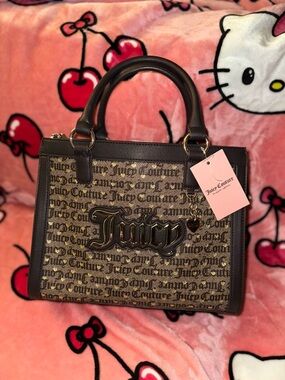 Juicy Couture Brown Logo Monogram Satchel with Gold Charm